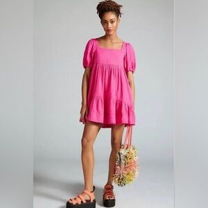 Anthropologie PILCRO Square-Neck Textured Babydoll Dress